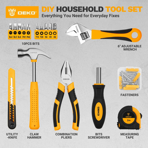 86 Piece Compact Tool Kit With Heavy Duty Storage Box For Home Apartment Dorm Repairs Essential Hand Tools For Weekend Warriors Quick Household Hiccups And Grab And Go Maintenance Setup In Bright Orange
