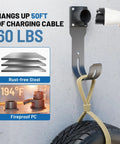 Real Deal Wall Mount EV Charger Holder Built For Everyday Drive Use Compatible With Popular J1772 Type 1 Connectors hanging 50FT cable.