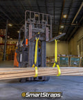 Forklift using Beefy 2x6 Nylon Webbing Sling 6,400 Lb Vertical Lifting Capacity for Choker and Basket Lifts, heavy wood load
