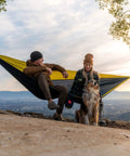 Double Deluxe Hammock 11 Ft Long, 500 Lb Capacity, Ultra Light Packable Ripstop Nylon for Hiking, Camping, Travel, used with people outdoors