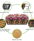 Two Pack 24 Inch Window Box Planters With Adjustable Brackets Coco Liners And Fabric Grow Bags For Deck Railing Balcony And Outdoor Garden Use Great For Sunlit Patios And Porches With Easy Mount Brackets And Durable Waterproof Finish featuring artistic pattern, carbon steel frame, and coco liners.