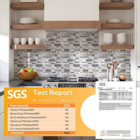 Peel And Stick Backsplash Tiles For Kitchen And Bath, 12 By 12 Self Adhesive Wall Tiles, 10 Sheets In Black And Brown, installed in kitchen.