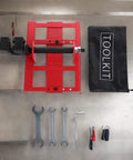 Heavy Duty Chain Saw Rail Positioner Attachment For Portable Mills And Timber Bucking Projects Featuring Built Tough Steel Construction and alignment tools