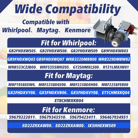 Refrigerator Ice Maker Water Inlet Valve Replacement For Whirlpool Maytag Kenmore Compatible With W10420082 K78200 W10498974