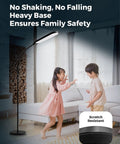 LED Floor Lamp With Remote, Dimmable 2000K-6500K, 9 Brightness Levels, stable base, in modern living room with children playing