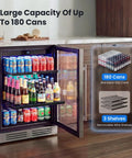 Under Counter Beverage Refrigerator With Glass Door 24 Inch 180 Can Beer Cooler, Temperature Range 34-54 Degrees Fahrenheit