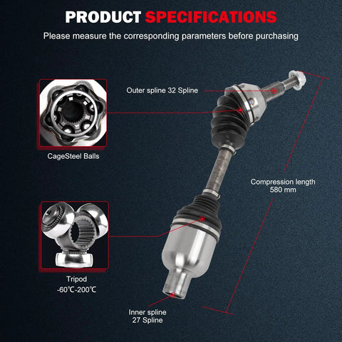 Front Right CV Axle Drive Shaft Replacement For Chrysler Town And Country Dodge Grand Caravan Ram CV Routan 2008-2020 3.6L V6 And 4.0L V6 Bolt In Fit Premium, 580 mm