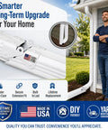 Flip Up Downspout Gutter Hinge For No Sweat Lawn Care And Smooth Yard Clearance White Durable Rain Water Drainage Extension Clip with installation view.