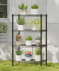 Beefy 4 Tier Wire Storage Shelves With 200 Lbs Per Shelf Capacity, Heavy Duty Steel Rack With Black Finish For Kitchen, Garage, Pantry, And Workshop Organization with potted plants