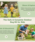 Eleven In One Wooden Bug Catching Kit For Kids Ages 4 8 Outdoor Explorer Set with children using net and bug vacuum