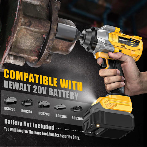 Rugged Cordless Impact Wrench Churning Out 1000 Ft Lbs Of Badass Torque, Fits Seamlessly With DeWalt 20V Batteries, in use.