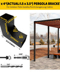 Heavy Duty Galvanized Steel Pergola Brackets Kit For 4 By 4 Inch Lumber L Shaped DIY Corner Brackets For Patios Gazebos Outdoor Pergolas 4 Pack Matte Black Finish Rust Resistant diagram and usage example