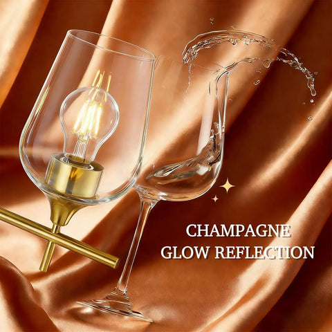 Gold Champagne Glass Vanity Lights Over Mirror, 2 Light Modern Wall Mount Fixture on satin background with water splash.
