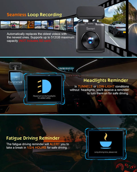 5K Front Dash Cam With GPS And 5G WiFi Sony STARVIS Sensor HDR Night Vision seamless loop recording feature highlighted.