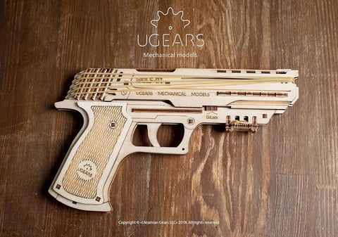 Wolf 01 Handgun 3D Puzzle Rubber Band Gun Mechanical Model Kit For DIY Wood Build, collectible wooden pistol with rubber bands