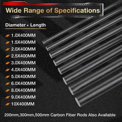 Assorted carbon fiber rods including 1.5mm Carbon Fiber Rod 400mm For RC Airplanes DIY Craft Matte Pole 15.7 Inch 10Pcs