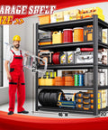 Heavy Duty Metal Garage Shelving Unit Set Of 4 With 5 Tier Design, industrial steel shelves filled with tools and boxes