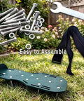 Lawn Aerator Shoes With Spikes For Heavy Duty Yard Work Four Adjustable Straps green PP plastic sole on grass, assembly tools