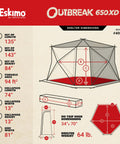 Dimensions diagram for Heavy Duty Pop Up Insulated Ice Fishing Shelter With Knockout Spacious Fishin Spot For Five To Seven Crews.