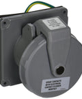 Heavy Duty Industrial Pin And Sleeve Receptacle 100 Amp 3 Pole 4 Wire IP67 waterproof gray connector with locking cover.