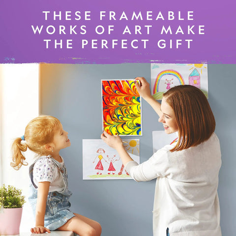 Marbling Paint Craft Kit For Kids Dope Marble Art Set With Easy Transfer To Paper Sheets For Framing And Gift Ideas Creative Arts And Crafts Activity For Boys And Girls, girl holding marbled sheet