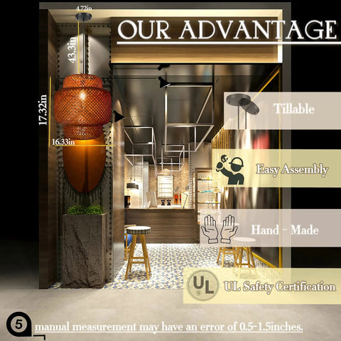 Hand Woven Bamboo Pendant Light 16 By 17 Inch Rattan Hanging Lamp With Wicker Basket Shades For Farmhouse Kitchen Bedroom And Restaurant Brown 1 Pack Indoor Living Space Cozy Vibe illuminating a stylish indoor setting