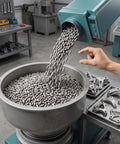 Cylinder Shaped Silicon Carbide Tumbling Media 440g Pro Grade Deburring And Self Loss Prevention For Industrial Finishing, Heavy Duty Vibratory Bowl Polisher For Ceramic Workpieces, pouring into vibratory bowl