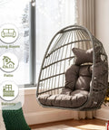 Outdoor Egg Chair Without Stand With Cushion Cozy For Patio Balcony Garden Hang From Ceiling Or Tree Mount Foldable Durable Rattan Wicker Hammock Chair 350 Lbs Capacity Dark Gray Lounge For Reading And Relaxation