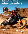 Electric Dirt Bike For Teens And Adults With 3500W Peak Power 38 To 46 Mph Top Speed 53 Mile Range 48 Volt 23Ah Battery Mid Drive Motor Hydraulic Dual Shock Absorbers Orange And Black With Lock For Off Road Thrill Seekers, 12in and 14in wheels