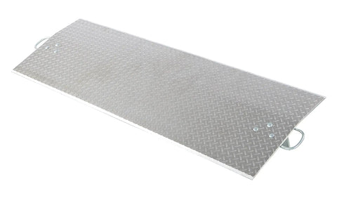 Rock Solid Aluminum Dock Plate 72 By 24 Inch Heavy Duty Moving Ramp rated 6500 lbs with a non-slip surface for forklifts.