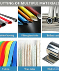 Heavy Duty Automatic Flexible Conduit And Heat Shrink Tube Cutter For Efficient Desktop Cable Processing shows various materials like thermal casing and fiberglass tube.