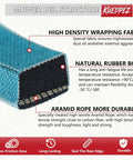 Cross-section of lawn tractor drive belt showing aramid cord, high-density fabric, and natural rubber for durability and flexibility.