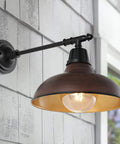 Industrial Farmhouse Outdoor Sconce With Wood Finish And Copper Bowl Shade 1 Light Iron Wall Lamp With LED Bulb Vintage Porch Lantern