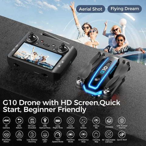 GPS Drone With 4K HD Camera For Grownups, 4.5 Inch Screen On Remote, FPV RC Quad Copter With Auto Return, Follow Me in packaging