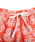 Close-up of waistband on Orange Mens Swim Trunks No Lining Beach Shorts With Two Zip Pockets Quick Dry Fabric Drift Surf Vibe Plantain Leaves