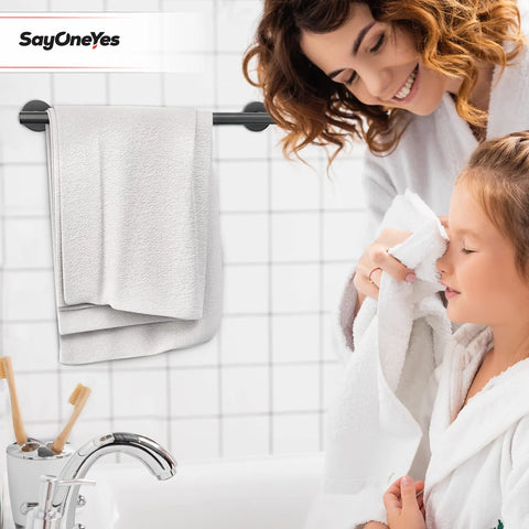 Matte Black Towel Bar 18 Inch Heavy Duty Stainless Steel SUS304 Wall Mounted Towel Holder Rack For Bathroom Kitchen Bedroom Single Layer Shower Towel Hanger Rod with towels in bathroom