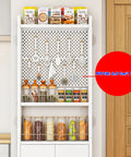 Behind-Door Organizer Cabinet Shelf Rack With Two Pegboard Panels for garage and garden tool storage, filled with supplies.