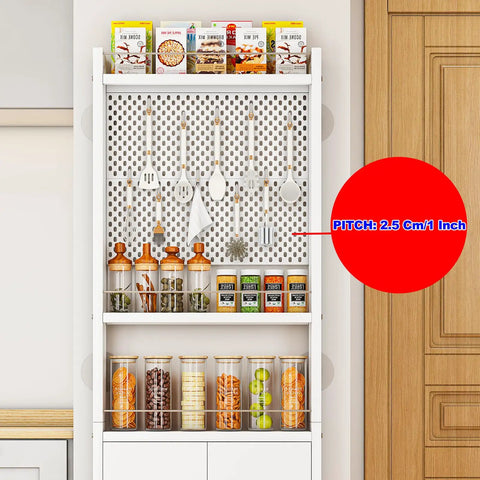 Behind-Door Organizer Cabinet Shelf Rack With Two Pegboard Panels for garage and garden tool storage, filled with supplies.