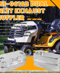 Dual Inlet Exhaust Muffler 951-0616B 751-0616B Replacement For Riding Mowers And Lawn Tractors with Cub Cadet in background