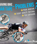 Cyclist crashing with highlighted issues in bar tape application, related to Grippy PU Handlebar Tape Set Of 2 Black For All Weather No Slip Ride Sweat Absorbing Frosted Skin Ultra Comfortable Wrap For Serious Riders Easy Install And Long Lasting Grip.
