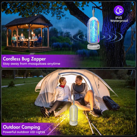 Cordless Mosquito Zapper With Colorful Lighting And Auto Sensing 3 In 1 Bug Trap With 4000mAh Rechargeable Battery in outdoor use