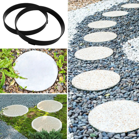 Two Pack Round Concrete Walk Maker Molds Ultra Durable Plastic Stepping Stone Molds For Quick Outdoor Walkways 14.8x14.6x4.5 Inches