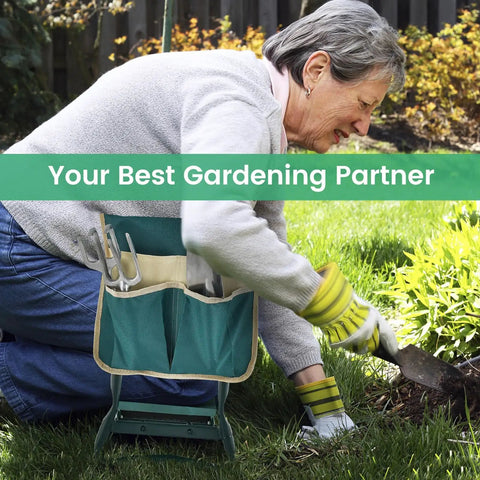 Person using Garden Kneeler Bench With Tools Pouch Foldable Garden Seat Stool Kneeling Pad Cushion for patio yard lawn