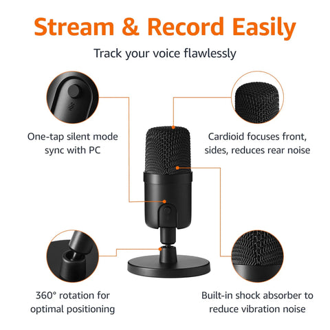 Condenser USB Microphone For PC With Cardioid Pickup, Ideal For Streaming, Recording, And Podcasting, 360 Degree Adjustable Stand