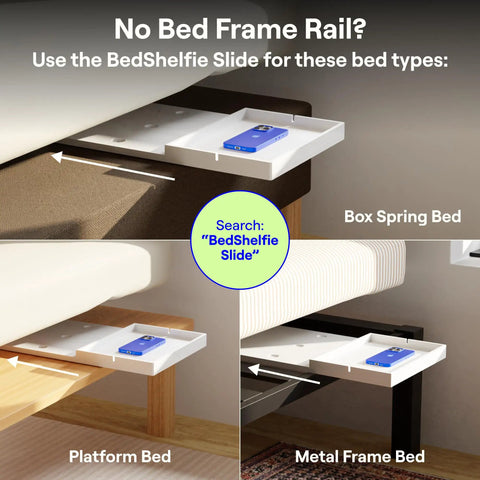 Bedside Shelf For Dorm Room With Cable Catch White Dope Space Saving Nightstand Organizer For Cables And Chargers Eco Friendly Plastic Build Two Point Eight Inch Clamp For Secure Mount on box spring, platform, and metal frame beds