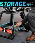 Close-up of a universal dirt bike stand with tool tray detachable lift up to 600 lbs fits most dirt bikes pit bikes e dirt and MX