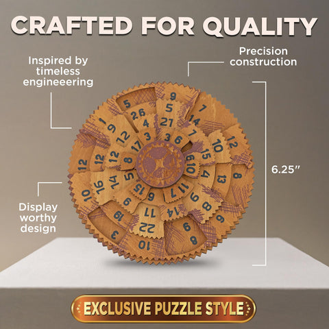 Antikythera Inspired Mechanical Math Puzzle Single Piece Wooden Brainteaser With Layered Gears Mind Bending Challenge For History Buffs, Smart Kids, Teens And Adults Classic Brain Teaser Gift For Visualization And Problem Solving