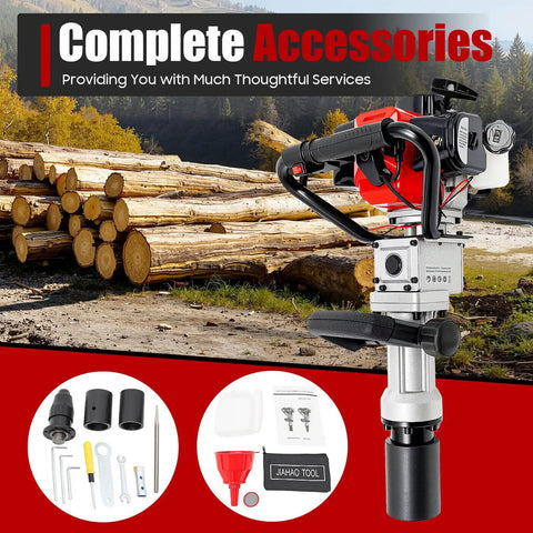 32.7cc Gas Powered T Post Driver With Conversion Head And Chisel For Fence Posts Pole Pounder, handheld with accessories.