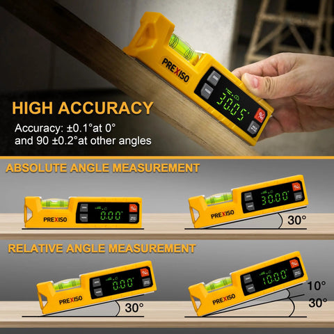 Image of Badass Accuracy Magnetic Digital Level And Protractor Angle Finder showing high accuracy readings for various angles.