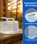 Leakproof Spigot Collapsible Water Container With Handle Accordion Foldable Jug for Camping shown with ergonomic handle and material